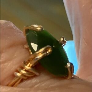 Faceted Green Nephrite Stone in 14k Gold plated Copper Wire Ring